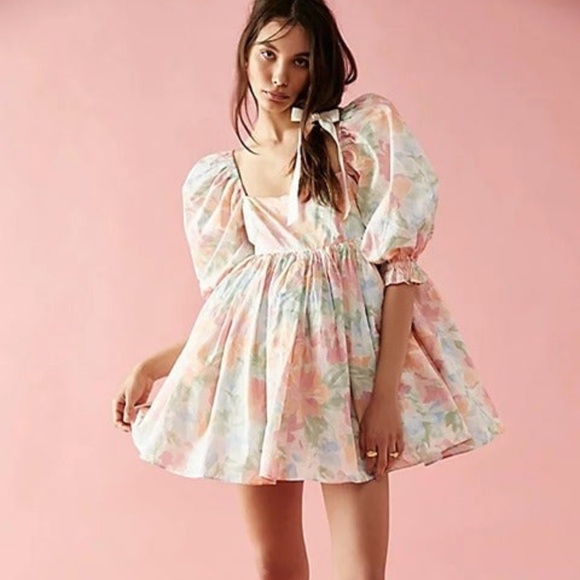 Selkie Dresses & Skirts - NWT Selkie Free People Cottage Puff Dress Grapefruit Floral Size Medium